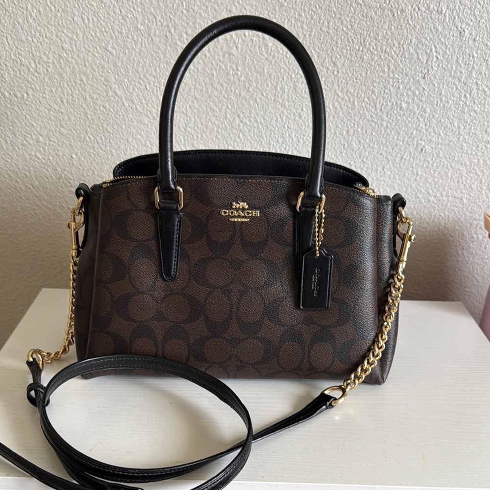 Coach Brown and Black Satchel with Signature Monogram